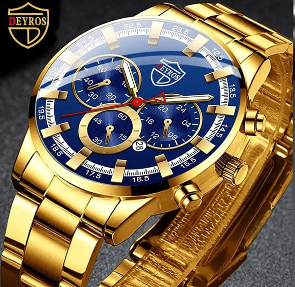 Planet Gates Fashion Men's Watches Business Stainless Steel Quartz Wrist Watch Calendar Date Male Casual Sports Luminous Clock