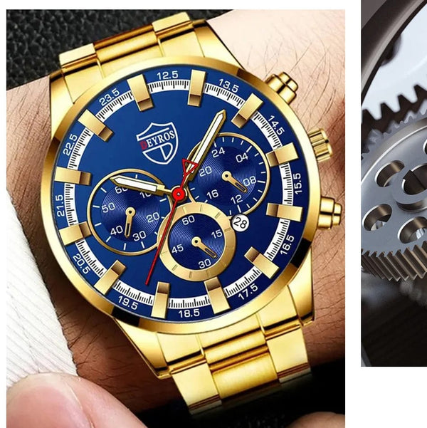 Planet Gates Fashion Men's Watches Business Stainless Steel Quartz Wrist Watch Calendar Date Male Casual Sports Luminous Clock