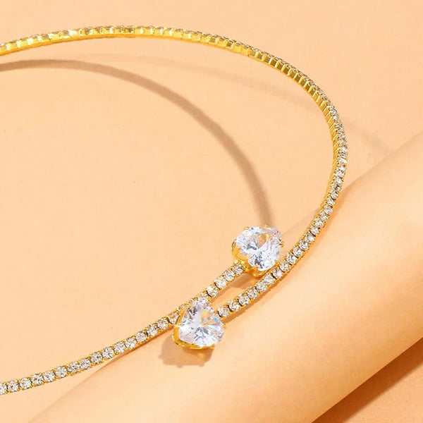 Planet Gates Fashion Rhinestone Heart Collar Choker Necklace for Women Simple Open Collar Necklace Torques Jewelry Accessories