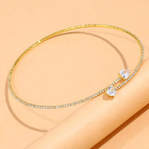 Planet Gates Fashion Rhinestone Heart Collar Choker Necklace for Women Simple Open Collar Necklace Torques Jewelry Accessories