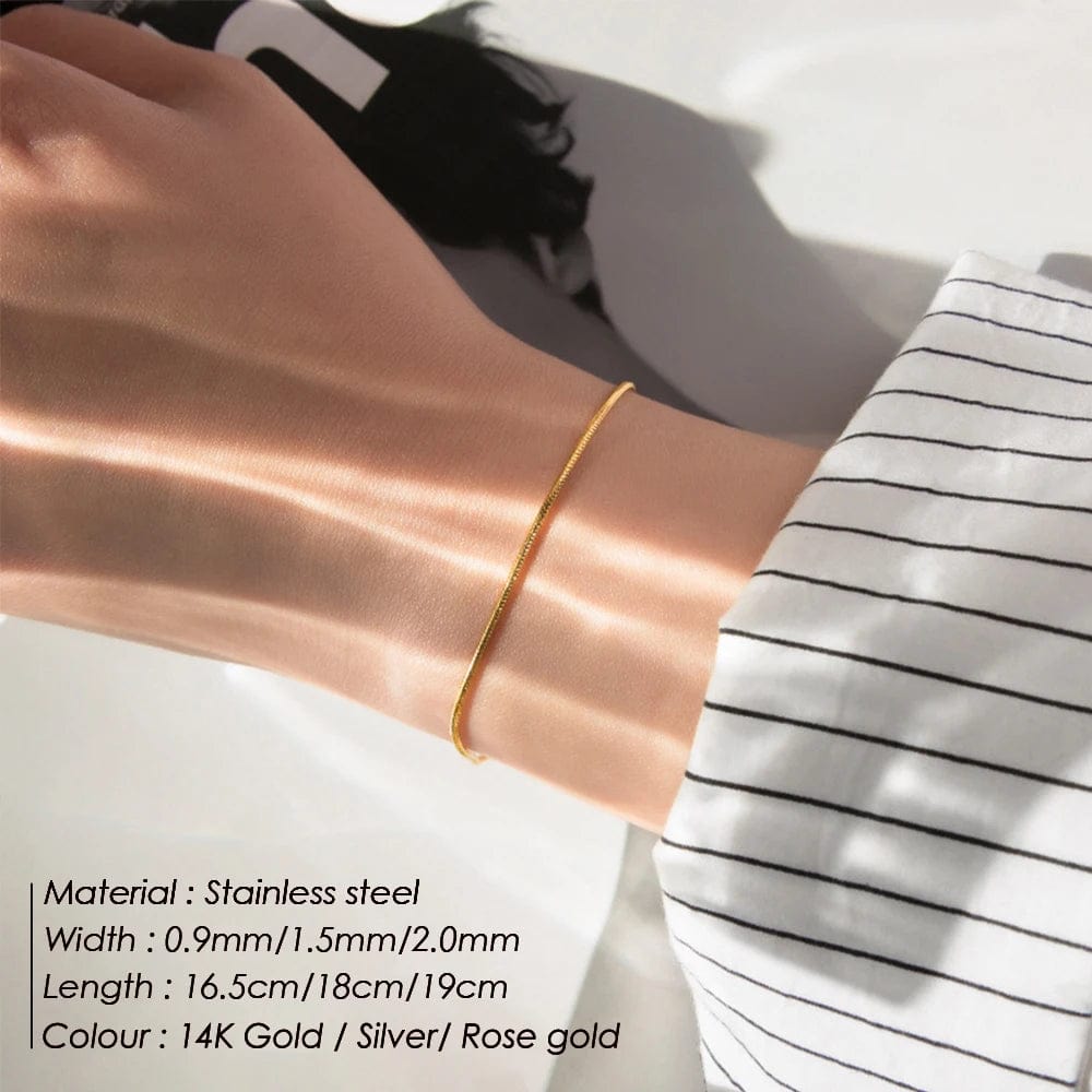 Planet Gates 1MM / 16.5 CM / Gold Color Fashion Stainless Steel Snake Chain Bracelet for Women Gold Color Bracelets  Charm Summer 2022 Trends in Jewelry Wholesale