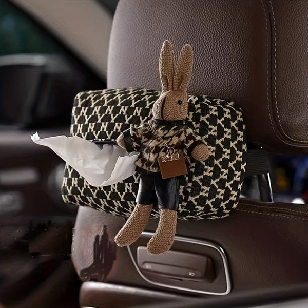 Planet Gates Fashionable & Durable Car Tissue Box with Cute Rabbit Doll - Perfect Gift for Drivers to Stay Clean & Tidy!