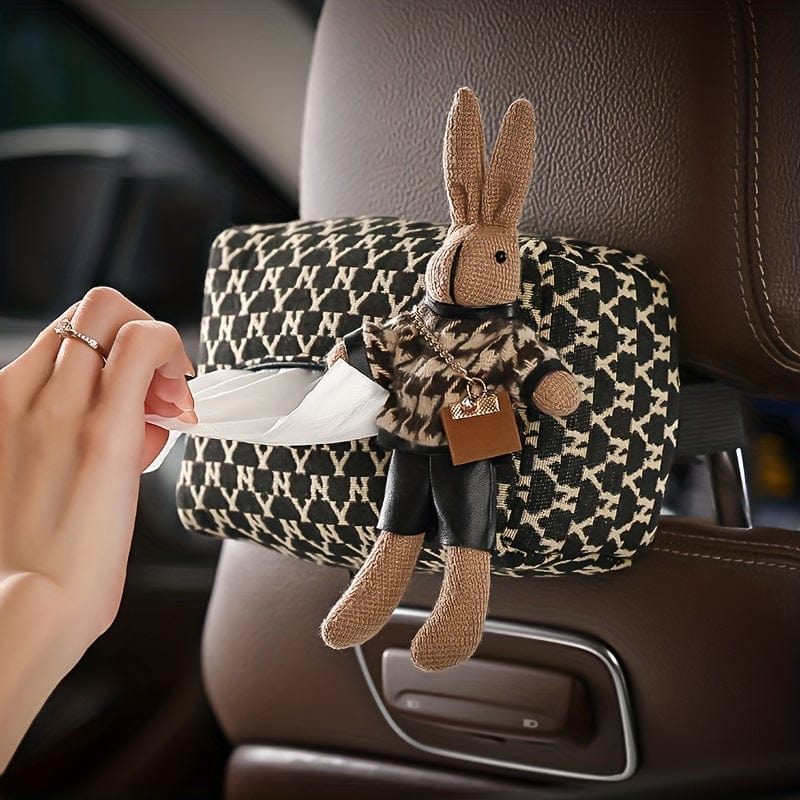 Planet Gates Fashionable & Durable Car Tissue Box with Cute Rabbit Doll - Perfect Gift for Drivers to Stay Clean & Tidy!