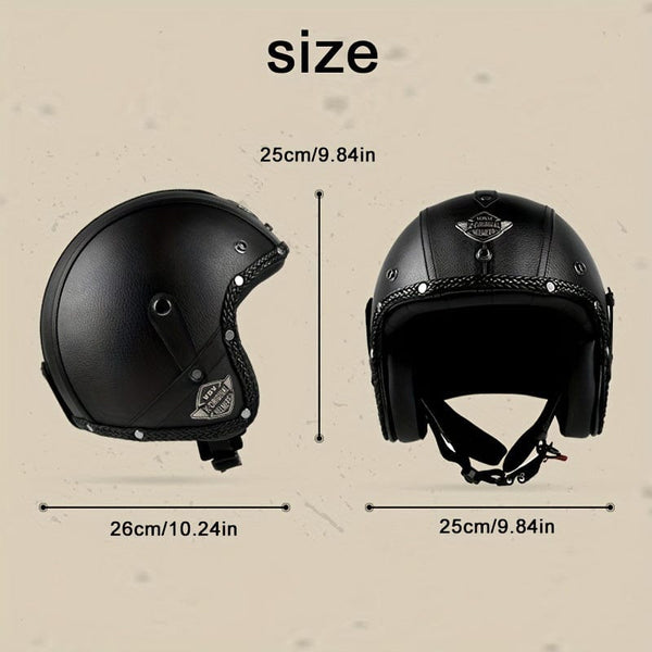 Planet Gates Faux Leather Retro Motorcycle Helmet 4/3 Half Helmet Motorcycle Electric Motorcycle Four Seasons Universal 3C Safety Certified Helmet