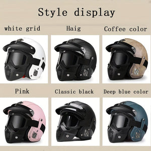 Planet Gates Faux Leather Retro Motorcycle Helmet 4/3 Half Helmet Motorcycle Electric Motorcycle Four Seasons Universal 3C Safety Certified Helmet