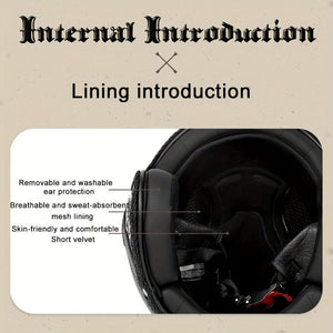 Planet Gates Faux Leather Retro Motorcycle Helmet 4/3 Half Helmet Motorcycle Electric Motorcycle Four Seasons Universal 3C Safety Certified Helmet
