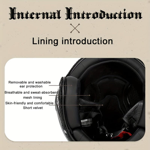 Planet Gates Faux Leather Retro Motorcycle Helmet 4/3 Half Helmet Motorcycle Electric Motorcycle Four Seasons Universal 3C Safety Certified Helmet
