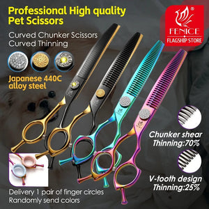 Planet Gates Fenice high-end 7.25 inch professional dog grooming scissors curved thinning shears for dogs & cats animal hair tijeras tesoura