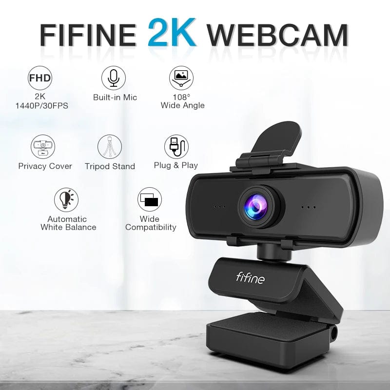 Planet Gates FIFINE 1440p Full HD PC Webcam with Microphone, tripod, for USB Desktop & Laptop,Live Streaming Webcam for Video Calling-K420