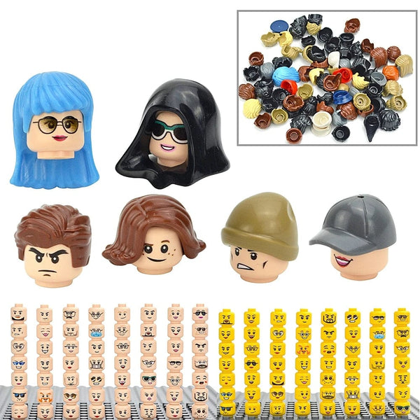 Planet Gates Figure Head Hair Hat Faces Creative Laugh Cry Cute Facial Model Kids Toys Boy Girl Gift Expression DIY Bricks Building Blocks