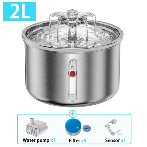 Planet Gates Filter x4-Sensor x1 Pet Stainless Steel Intelligent Induction Fountain Flower Cat Water Dispenser, Visual Water Level Automatic Cat Water dispenser
