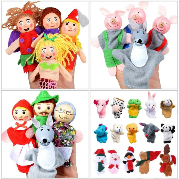 Planet Gates Finger Puppets Set Baby 10 pcs Animals Plush Doll Hand Cartoon  Family Hand Puppet Cloth theater Educational Toys for Kids Gifts