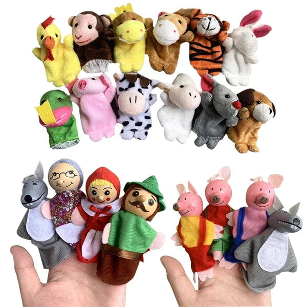 Planet Gates Finger Puppets Set Baby 10 pcs Animals Plush Doll Hand Cartoon  Family Hand Puppet Cloth theater Educational Toys for Kids Gifts