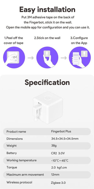 Planet Gates Finger Robot 1PC / CHINA Tuya Zigbee Smart Fingerbot Plus Robot Button Pusher Switch Bot Smart Home Smart Life App Work with Alexa Google Assistant