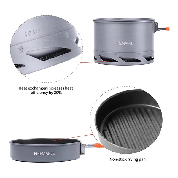 Planet Gates Fire Maple Camping Cookware Set Hiking FEAST Heat-exchanger Aluminium Pot Outdoor Foldable Pots Travel  Tourism Tableware Dishes