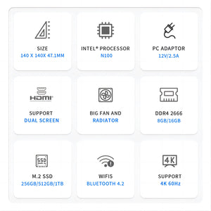 Planet Gates FIREBAT AK2 PLUS MiniPC Intel N100 Dual Band WiFi5 BT4.2 16GB 512GB Desktop Gaming Computer Mini PC Gamer