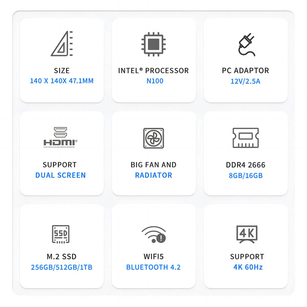 Planet Gates FIREBAT AK2 PLUS MiniPC Intel N100 Dual Band WiFi5 BT4.2 16GB 512GB Desktop Gaming Computer Mini PC Gamer