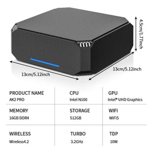 Planet Gates FIREBAT AK2 PLUS MiniPC Intel N100 Dual Band WiFi5 BT4.2 16GB 512GB Desktop Gaming Computer Mini PC Gamer
