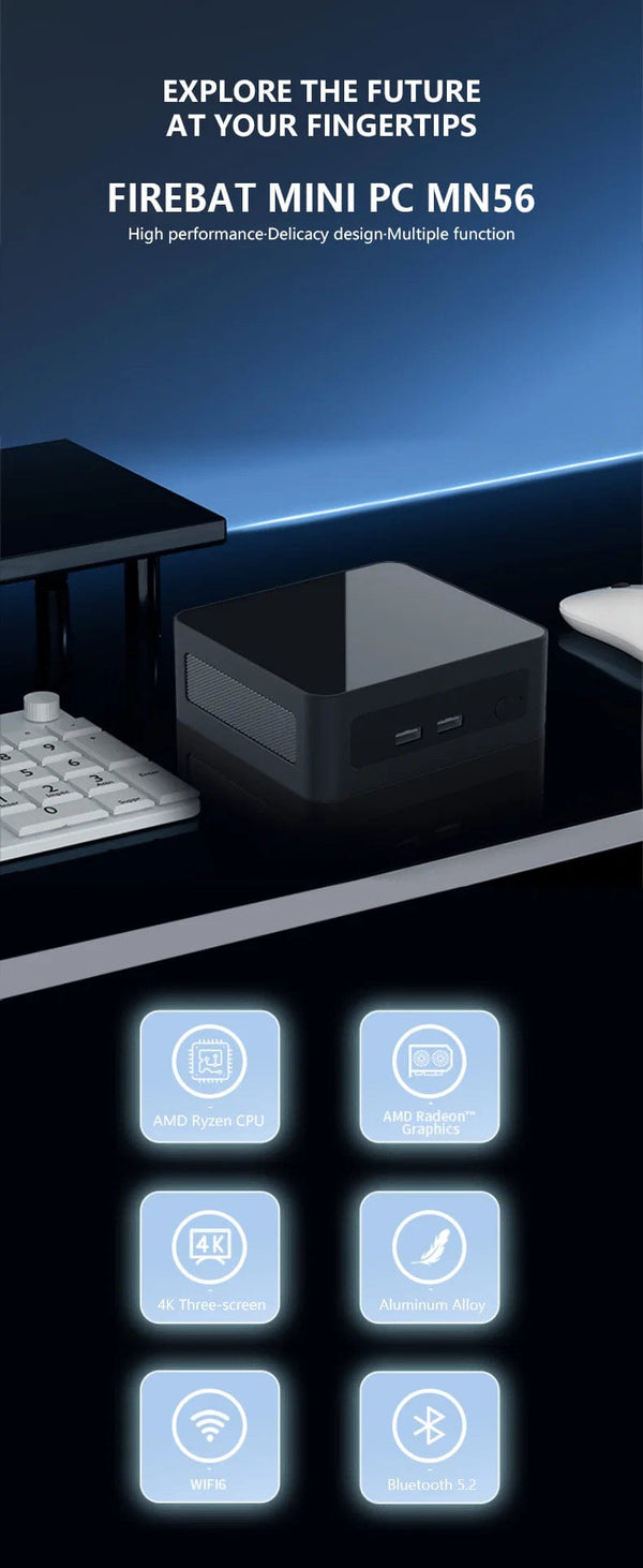 Planet Gates FIREBAT MN56 Mini PC Gamer AMD Ryzen 5 5600H Windows 11 DDR4 Nvme SSD MiniPC WIFI6 BT5.2 For Gaming Desktop Computer