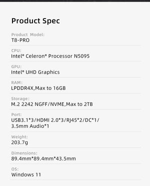 Planet Gates FIREBAT T8 Pro Plus Mini PC Intel Celeron N5095 N100 Desktop Gaming Computer 8GB 16GB 256GB 512GB DDR4 DDR5 WIFI5 BT4.2