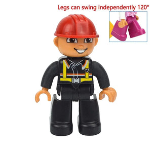 Planet Gates Firemen Figures Dolls Big Size Building Blocks Family Action Workers Doctor Police Farmer Compatible Large Bricks Duploes Kid Toys