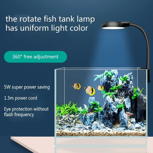 Planet Gates Fish Tanks Clip-on Light Clamp Aquarium Lights LED Beads White and Blue Lights 360-Degree Rotations 5W USB Plugs