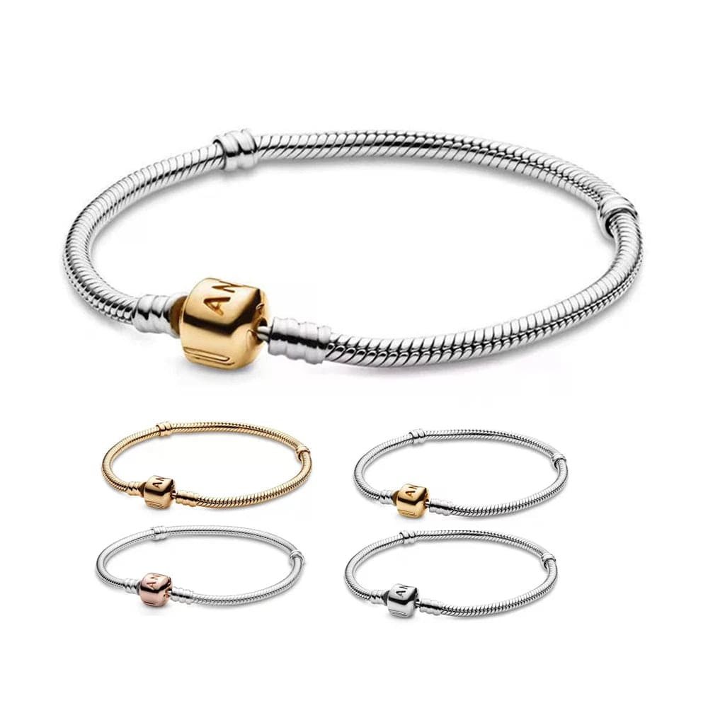 Planet Gates Fit Original Pandora 925 Sterling Silver Moments Snake Chain Bracelet 4 Color Rose Gold Silver for Women Luxury Jewelry Gift