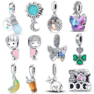 Planet Gates Fit Qikaola 925 Original Bracelets Blue Zircon Owl Luminous Sea Turtle Octopus 925 Silver Charms Beads DIY Birthday Jewelry Gift