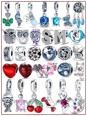 Planet Gates Fit Qikaola 925 Original Bracelets Blue Zircon Owl Luminous Sea Turtle Octopus 925 Silver Charms Beads DIY Birthday Jewelry Gift