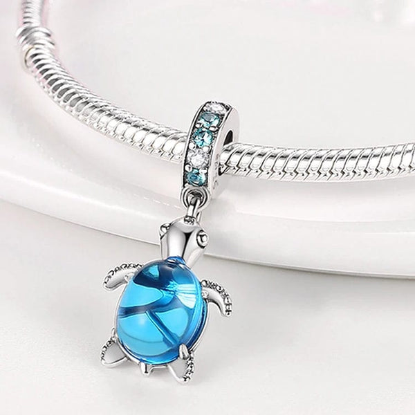 Planet Gates Fit Qikaola 925 Original Bracelets Blue Zircon Owl Luminous Sea Turtle Octopus 925 Silver Charms Beads DIY Birthday Jewelry Gift