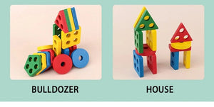 Planet Gates Five set columns Montessori Wooden Geometric Shape Five Sets of Columns Blocks Assembling Children's Enlightenment Early Education Puzzle Toys