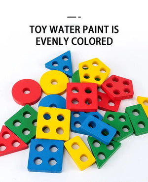 Planet Gates Five set columns Montessori Wooden Geometric Shape Five Sets of Columns Blocks Assembling Children's Enlightenment Early Education Puzzle Toys