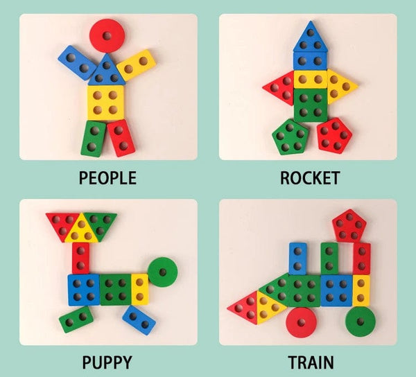 Planet Gates Five set columns Montessori Wooden Geometric Shape Five Sets of Columns Blocks Assembling Children's Enlightenment Early Education Puzzle Toys