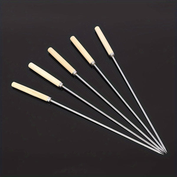 Planet Gates Flat Sign / 10pcs 10pcs, Barbecue Skewers, Stainless Steel Skewers For BBQ, Multifunctional Metal BBQ Skewers, Grilling Stainless Steel Skewers, Barbecue Skewers With Wooden Handle, BBQ Needle Sticks, Outdoor Cooking, BBQ Supplies,