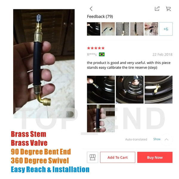 Planet Gates Flexible Rubber Valve Extension 90 Degree Bent Swivel End Brass Stem 3 Length 5 8 11 inch Professional Tire Inflation Tool