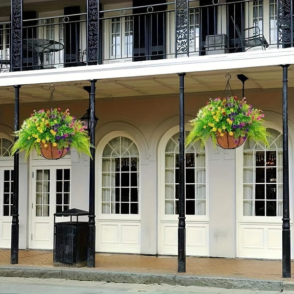 Planet Gates Flower Basket Set Without Persian Leaves 1pc, Artificial Hanging Flowers In Basket, Patio Garden Decor, Artificial Hanging Plant In Basket, Coconut Lining Hanging Baskets With Begonia, The Decoration Of Outdoors And Indoors Decor