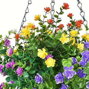 Planet Gates Flower Basket Set Without Persian Leaves 1pc, Artificial Hanging Flowers In Basket, Patio Garden Decor, Artificial Hanging Plant In Basket, Coconut Lining Hanging Baskets With Begonia, The Decoration Of Outdoors And Indoors Decor