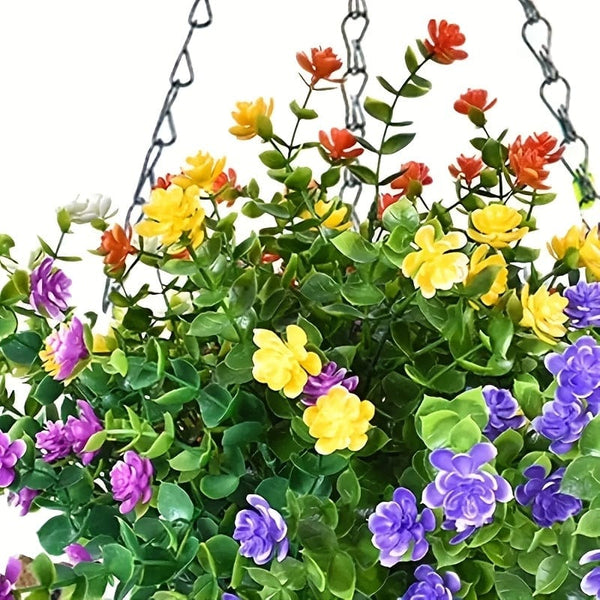 Planet Gates Flower Basket Set Without Persian Leaves 1pc, Artificial Hanging Flowers In Basket, Patio Garden Decor, Artificial Hanging Plant In Basket, Coconut Lining Hanging Baskets With Begonia, The Decoration Of Outdoors And Indoors Decor