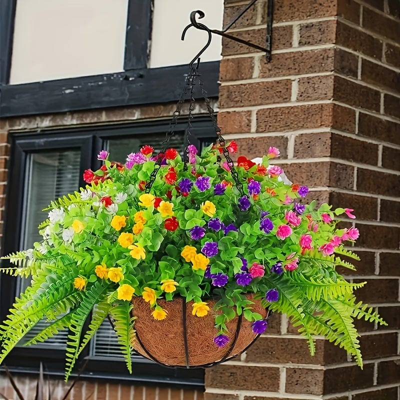 Planet Gates Flower Basket Set Without Persian Leaves 1pc, Artificial Hanging Flowers In Basket, Patio Garden Decor, Artificial Hanging Plant In Basket, Coconut Lining Hanging Baskets With Begonia, The Decoration Of Outdoors And Indoors Decor