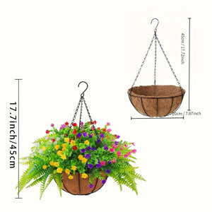 Planet Gates Flower Basket Set Without Persian Leaves 1pc, Artificial Hanging Flowers In Basket, Patio Garden Decor, Artificial Hanging Plant In Basket, Coconut Lining Hanging Baskets With Begonia, The Decoration Of Outdoors And Indoors Decor