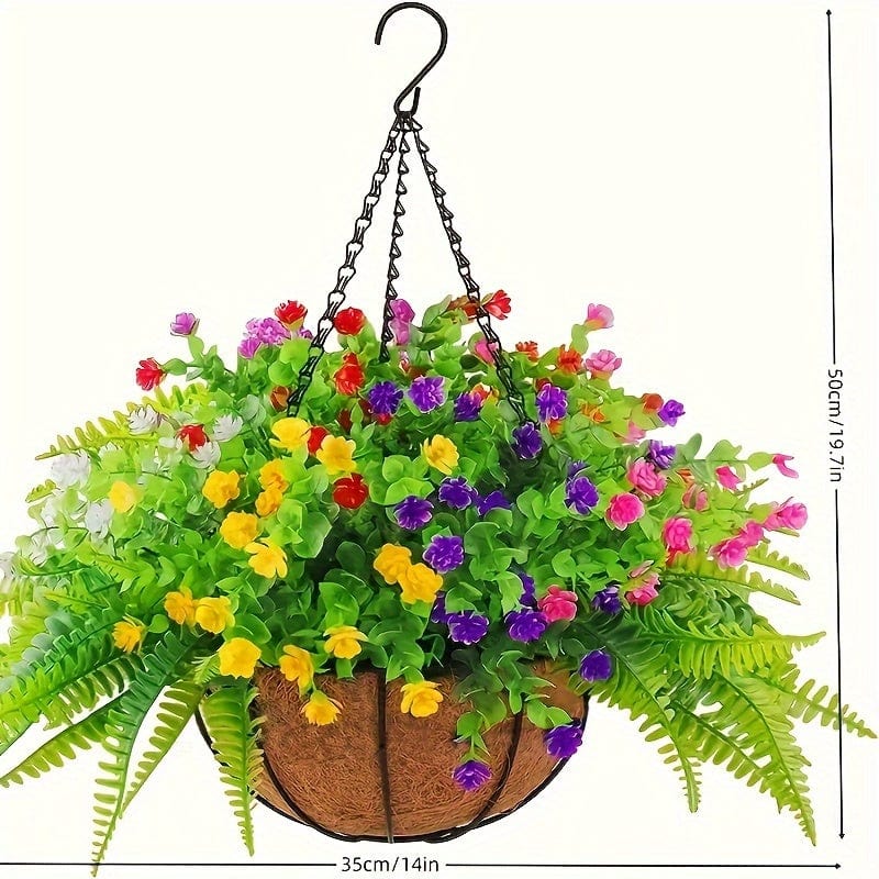 Planet Gates Flower Basket Set Without Persian Leaves 1pc, Artificial Hanging Flowers In Basket, Patio Garden Decor, Artificial Hanging Plant In Basket, Coconut Lining Hanging Baskets With Begonia, The Decoration Of Outdoors And Indoors Decor