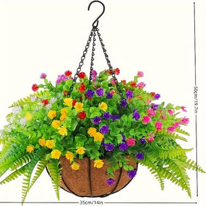 Planet Gates Flower Basket Set Without Persian Leaves 1pc, Artificial Hanging Flowers In Basket, Patio Garden Decor, Artificial Hanging Plant In Basket, Coconut Lining Hanging Baskets With Begonia, The Decoration Of Outdoors And Indoors Decor