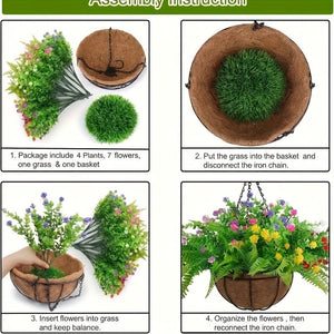 Planet Gates Flower Basket Set Without Persian Leaves 1pc, Artificial Hanging Flowers In Basket, Patio Garden Decor, Artificial Hanging Plant In Basket, Coconut Lining Hanging Baskets With Begonia, The Decoration Of Outdoors And Indoors Decor