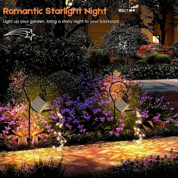 Planet Gates Flowing Water Warm White 2 Pack 2 Pack Solar Lights Outdoor Decorative, Solar Lantern Outdoor Hanging Waterproof Hollowed-Out Design, Decorative Retro Metal Solar Light With Hook For Garden Table Patio Yard Pathway Walkway
