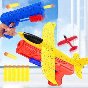 Planet Gates Foam Plane 10M Launcher Catapult Glider Airplane Gun Toy Children Outdoor Game Bubble Model Shooting Fly Roundabout Toys