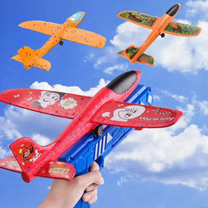 Planet Gates Foam Plane 10M Launcher Catapult Glider Airplane Gun Toy Children Outdoor Game Bubble Model Shooting Fly Roundabout Toys