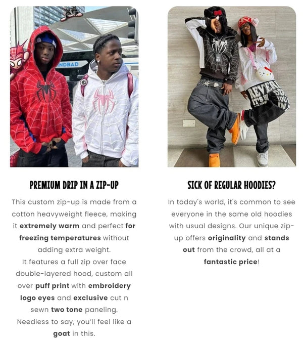 Planet Gates Foam printing Y2k clothing Spider web Red hoodie sweatshirt zipper warm Harajuku punk grunge Women Hip hop sweatshirt Hoodie