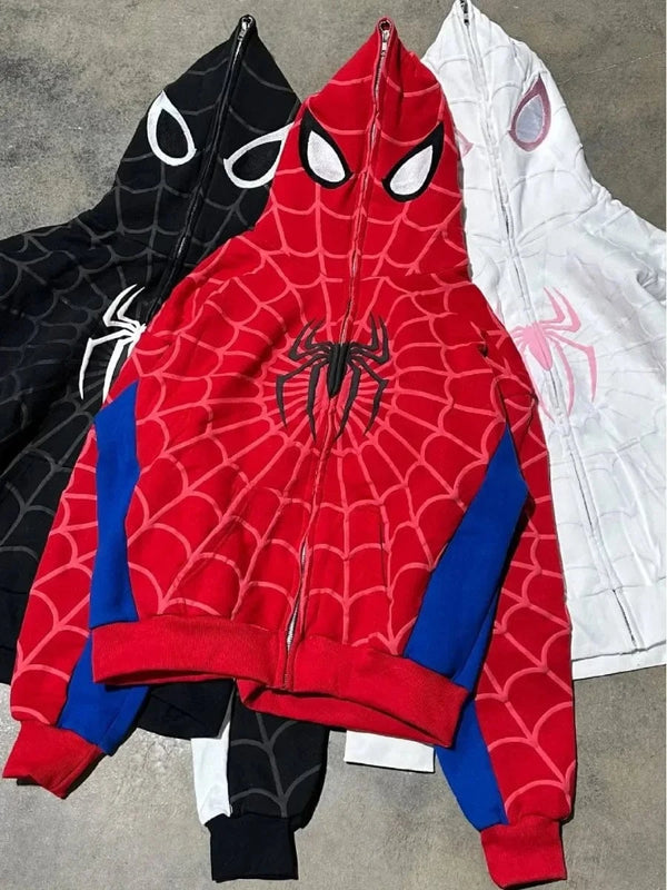 Planet Gates Foam printing Y2k clothing Spider web Red hoodie sweatshirt zipper warm Harajuku punk grunge Women Hip hop sweatshirt Hoodie