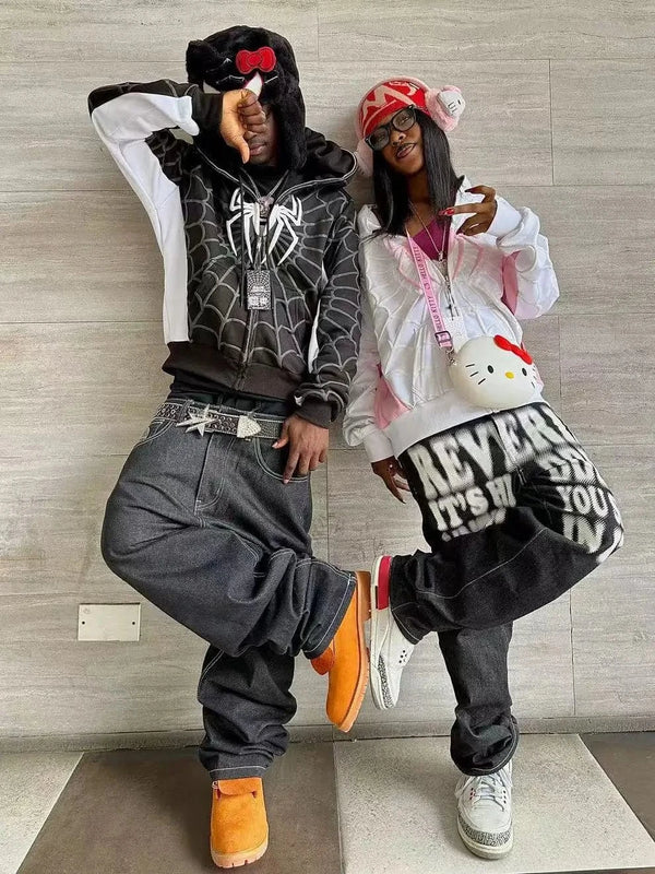 Planet Gates Foam printing Y2k clothing Spider web Red hoodie sweatshirt zipper warm Harajuku punk grunge Women Hip hop sweatshirt Hoodie