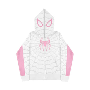 Planet Gates Foam printing Y2k clothing Spider web Red hoodie sweatshirt zipper warm Harajuku punk grunge Women Hip hop sweatshirt Hoodie